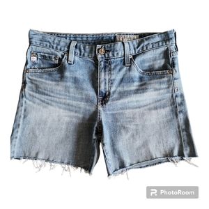 AG Adriano Goldschmied Blue Cut-off Frayed Raw Hem High-Rise Denim Shorts Sz.28R